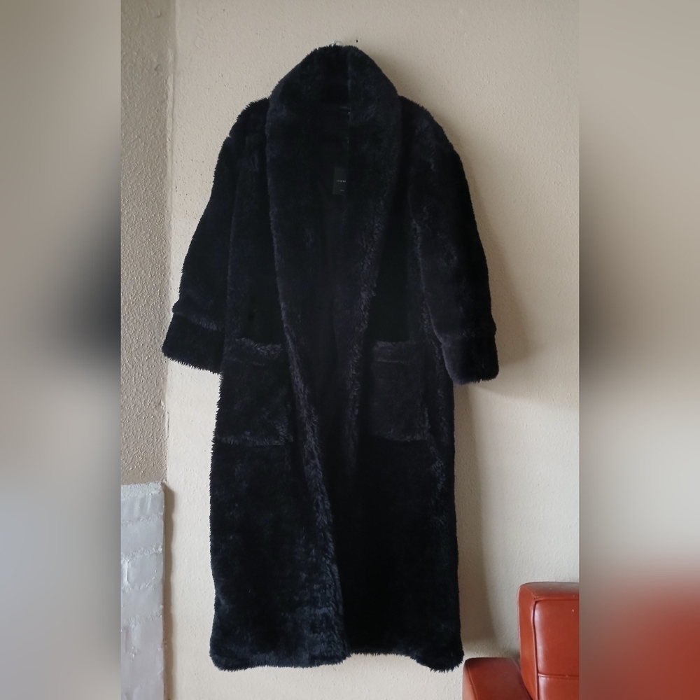 JLUXLABEL Plush Black Teddy Coat Ling Pockets Size Medium NWT